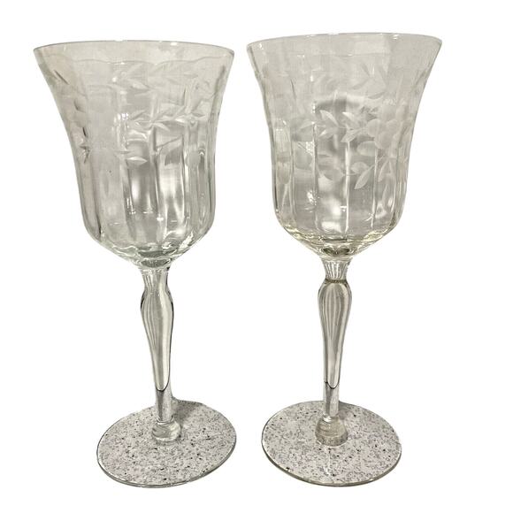 Vintage Mid Century Etched Clear Crystal Wine Glasses Water Goblets Set of 4 - Picture 5 of 12